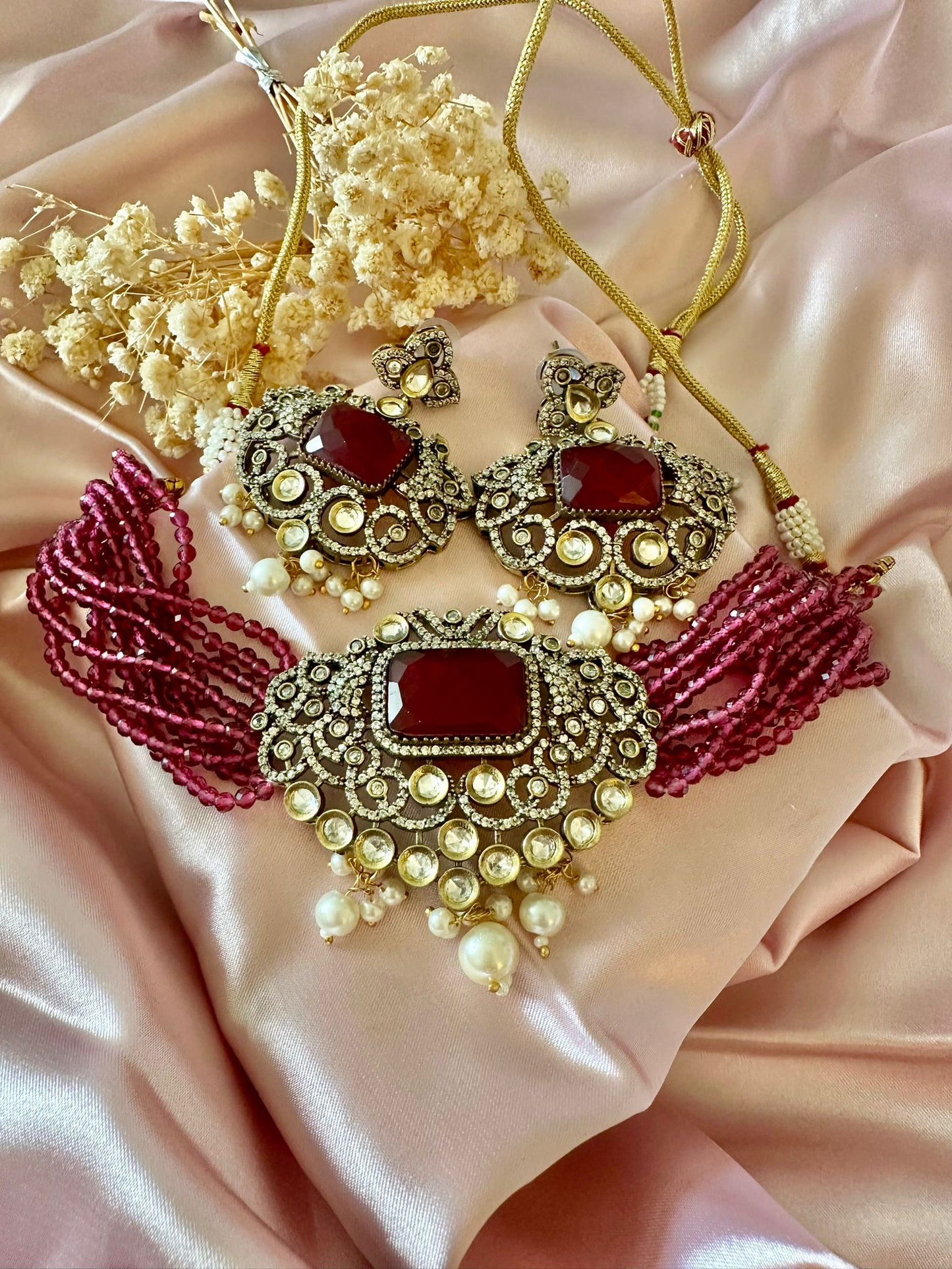 Ruby Victorian ad choker set