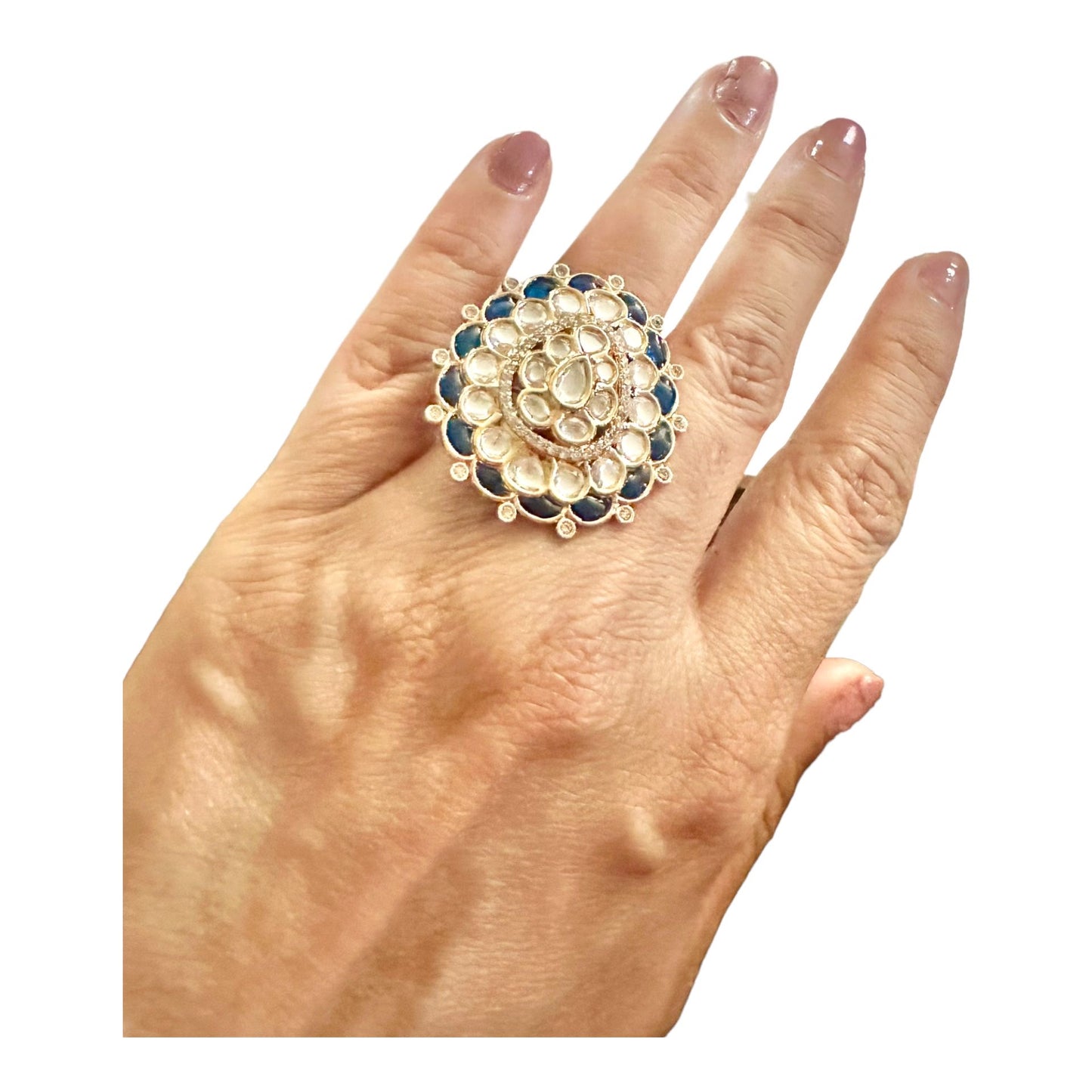 Blue Kundan ring