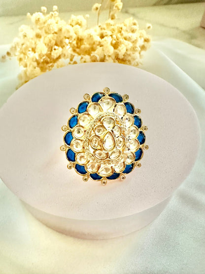 Blue Kundan ring