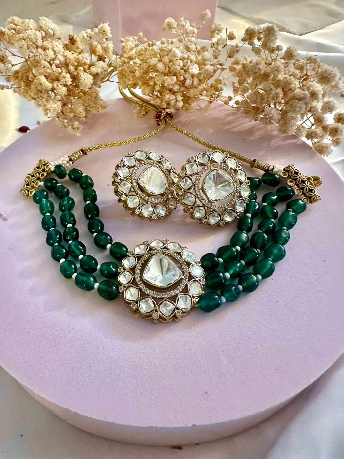 Emerald green polki choker set