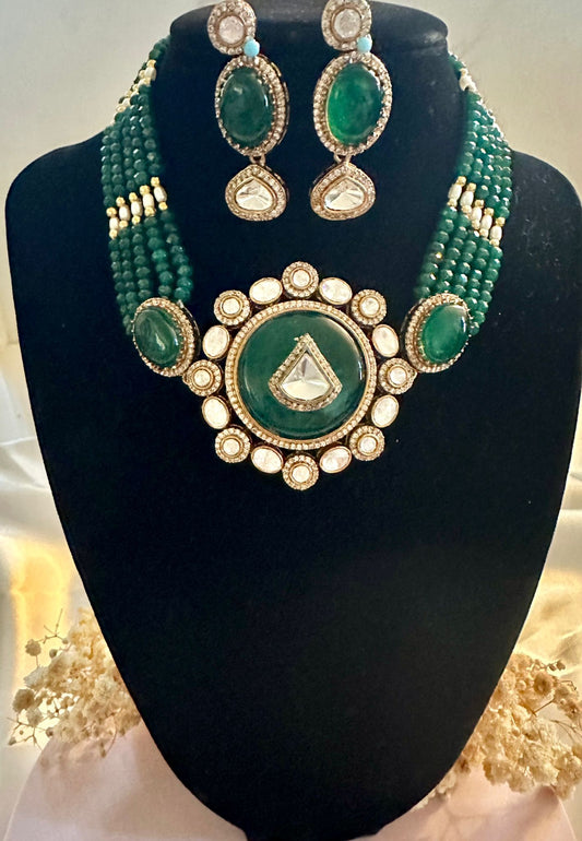 Emerald green polki set