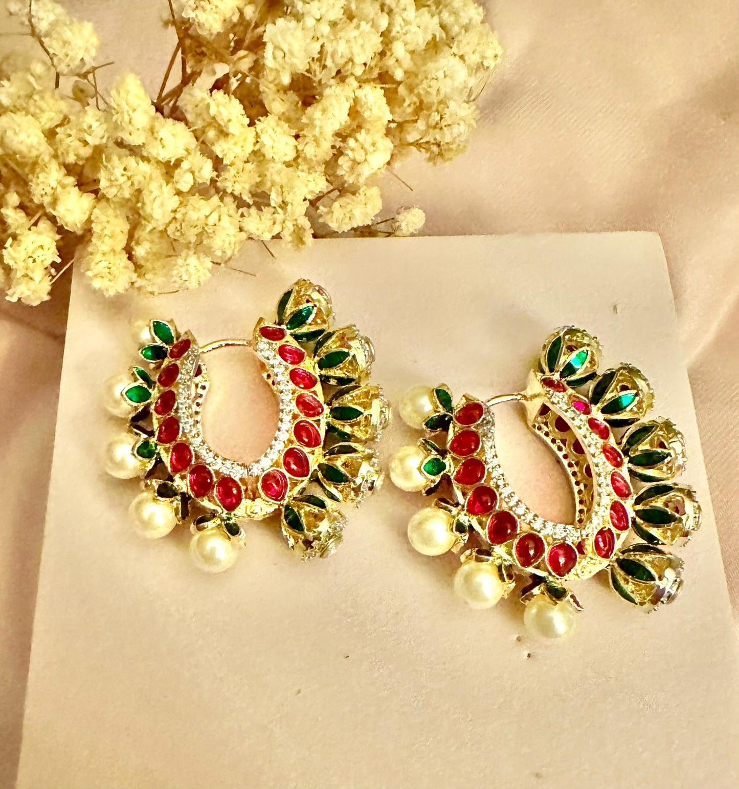 Red Kundan baali earrings