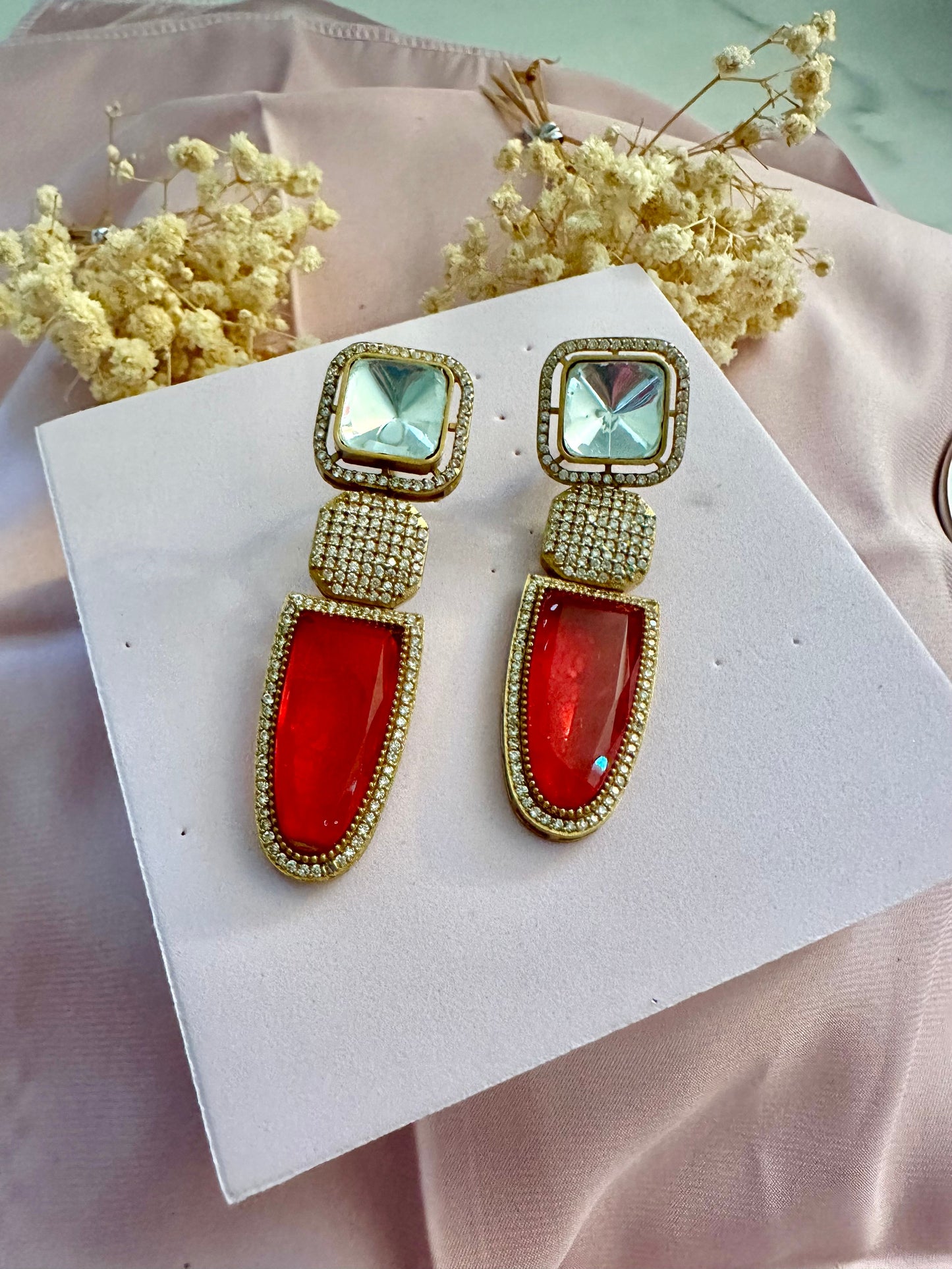 Red stone ad earrings