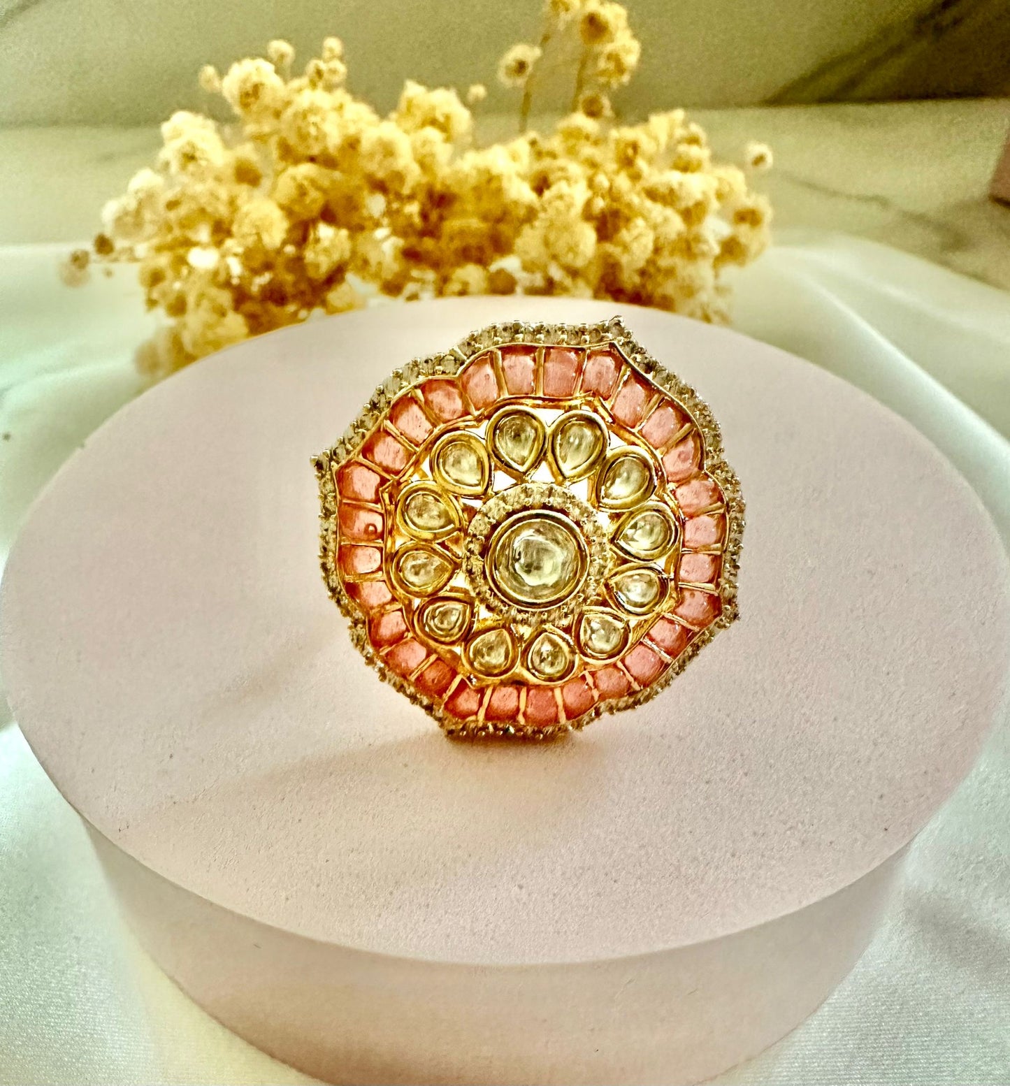 Pink Kundan ring