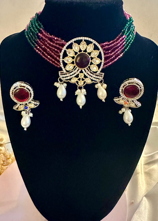 Ruby/emerald polki choker set