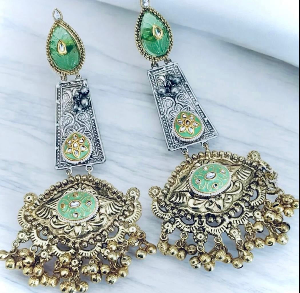 Green German silver earrings