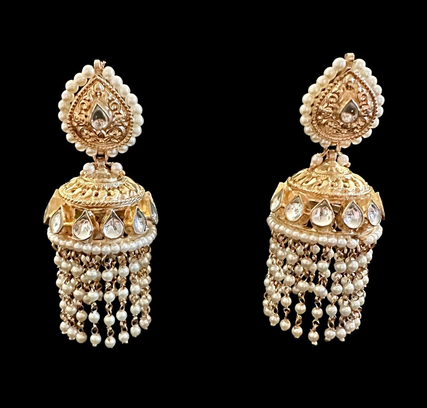 Kundan jhumkaas with pearl tassels