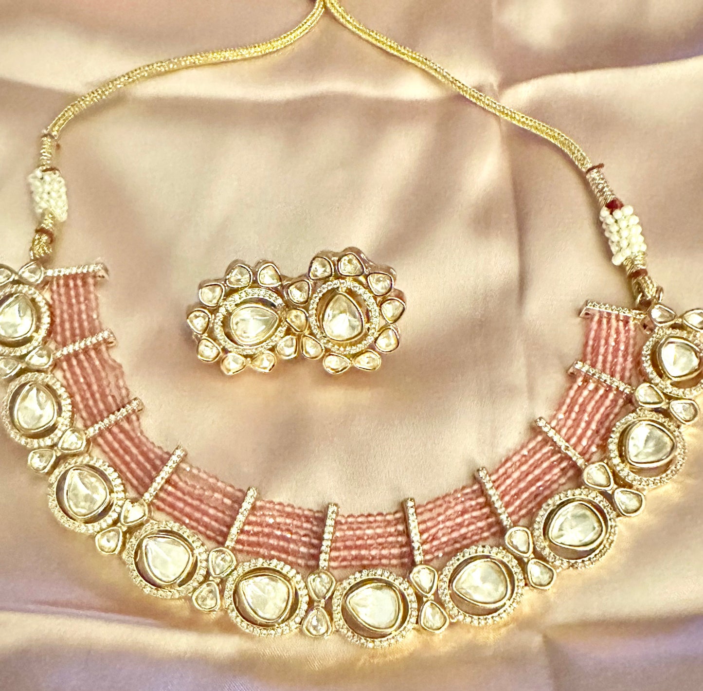 Pink beads Polki set