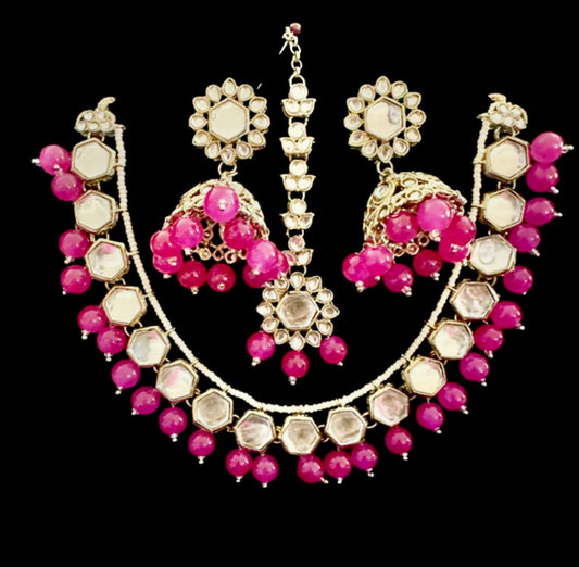 Hot pink kundan set