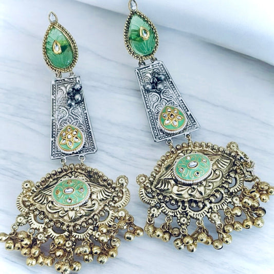 Sea-green German silver earrings