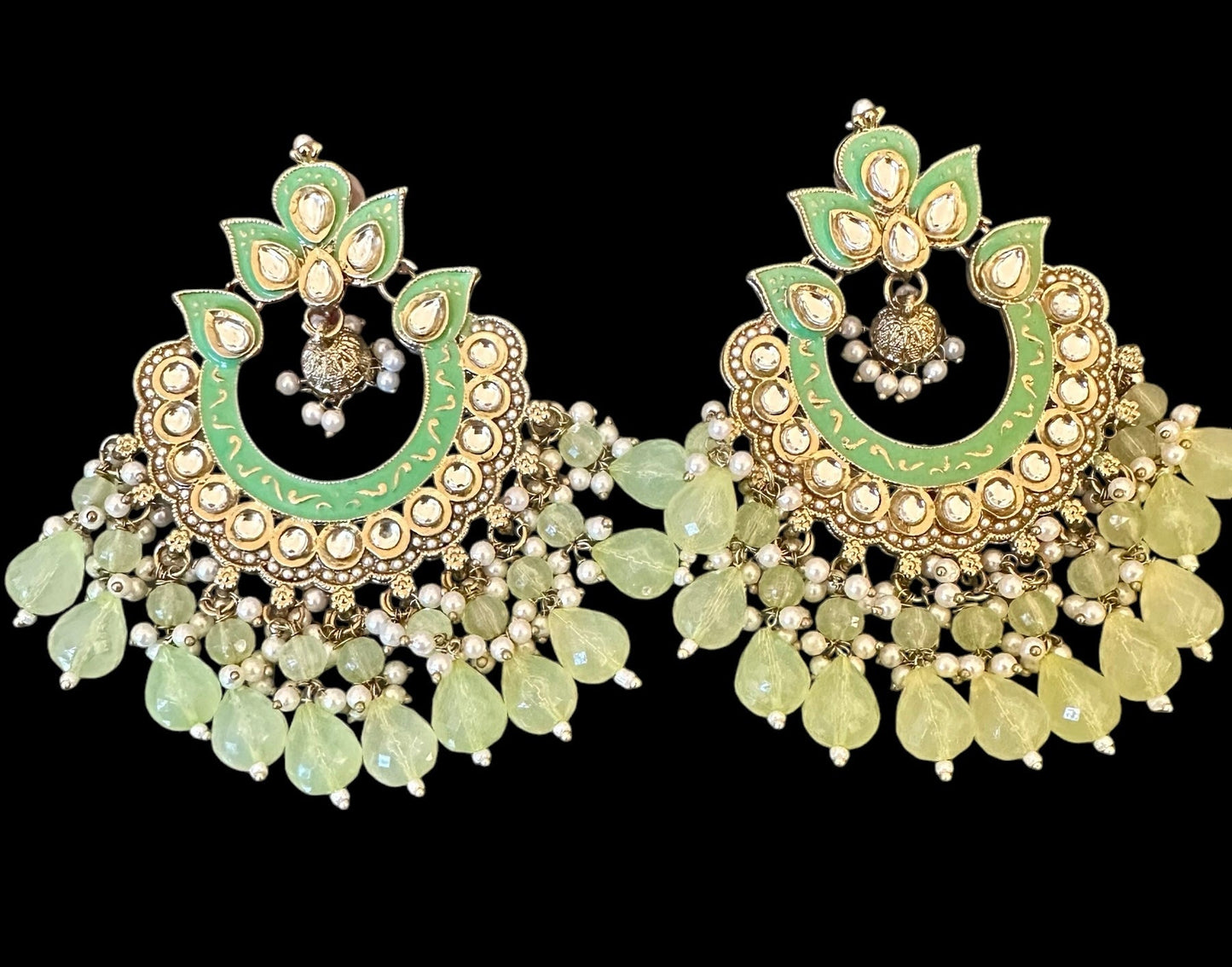 Green kundan chaandbali earrings