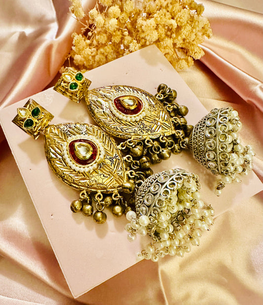 Gold/silver ruby jhumkaas