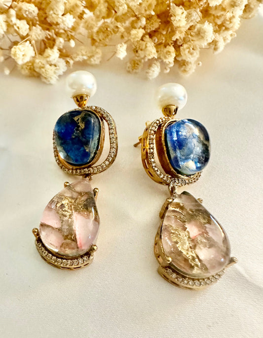 Pink/blue dublate stone earrings