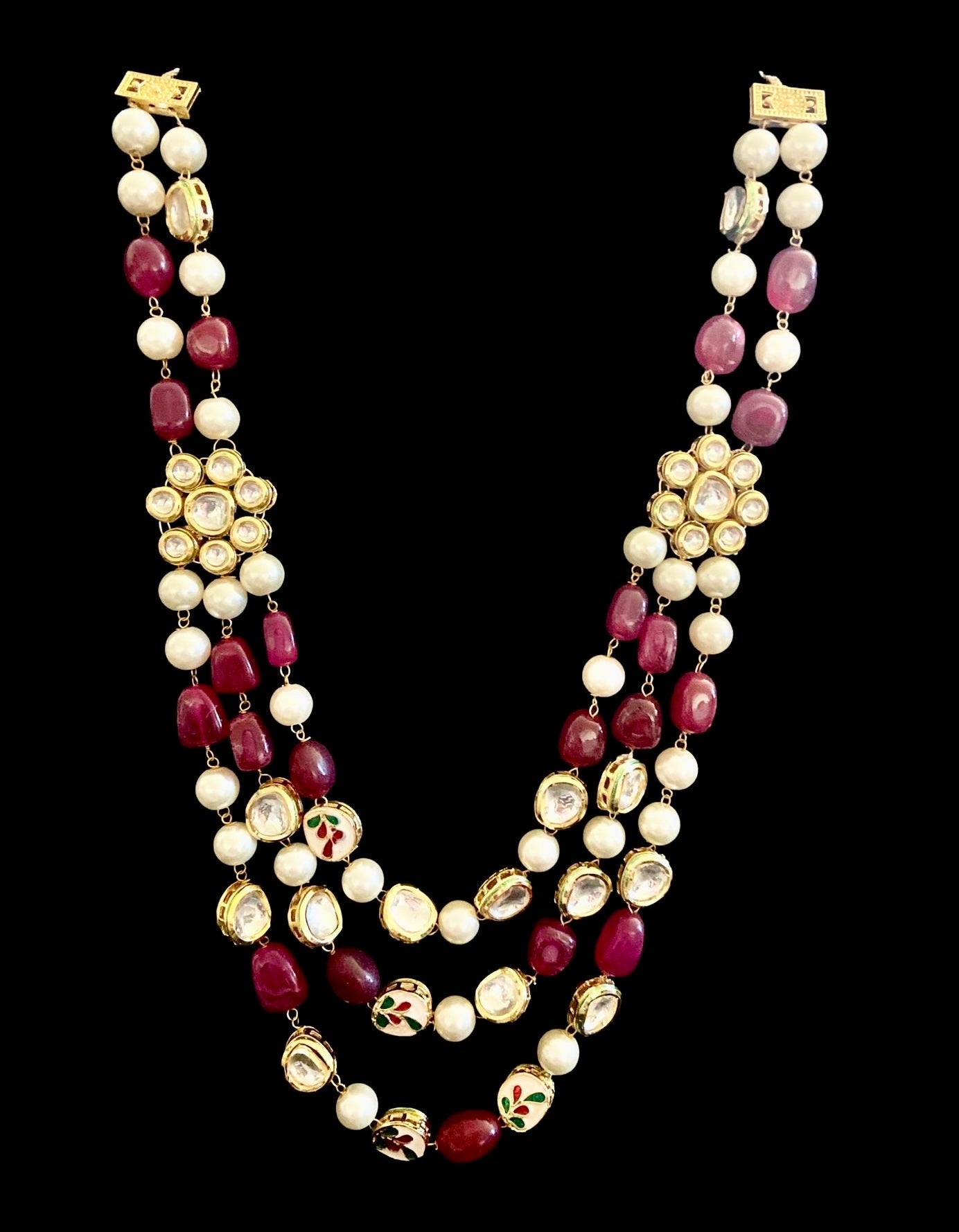 Ruby/pearl necklace set