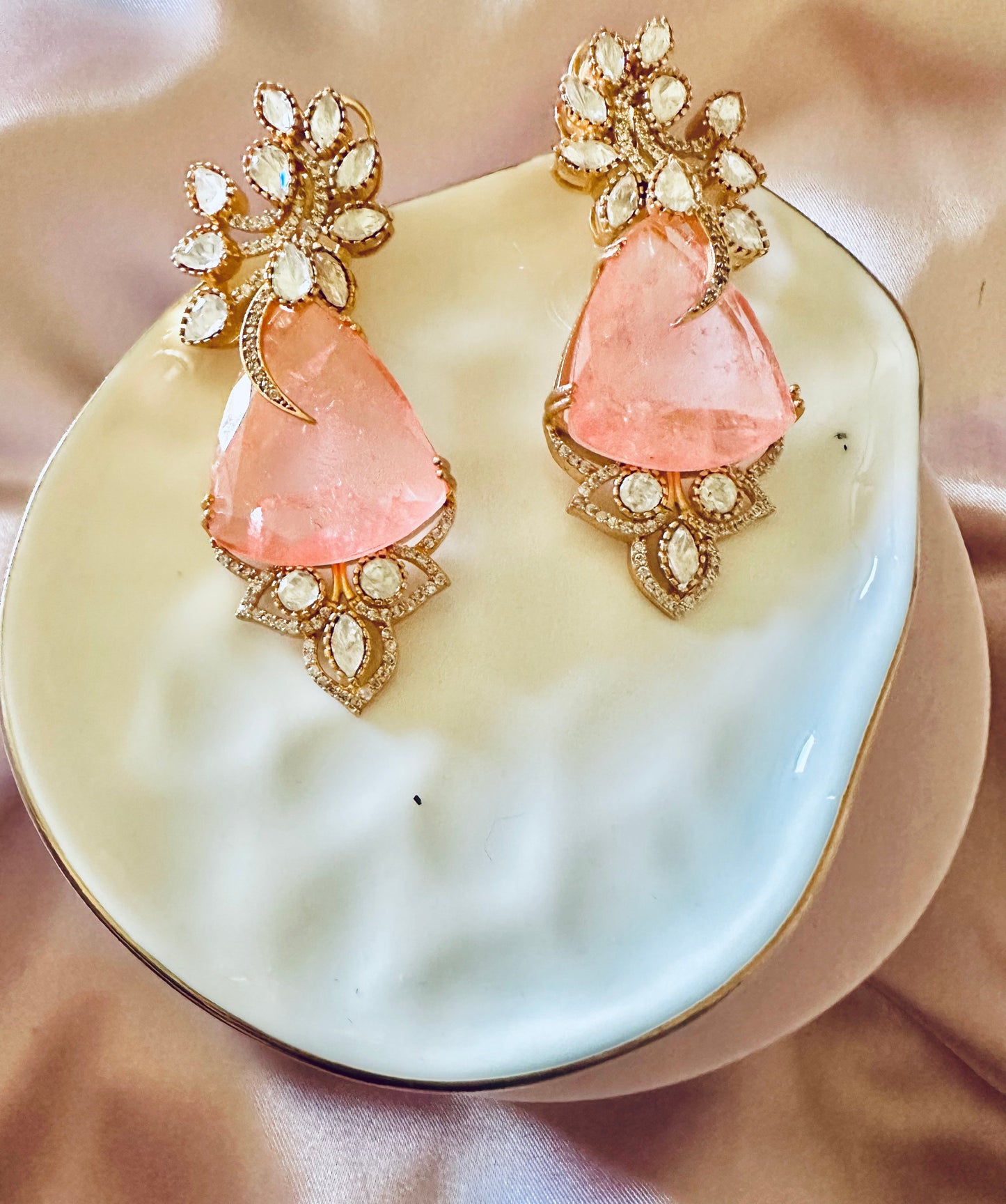 Pink stone ad earrings