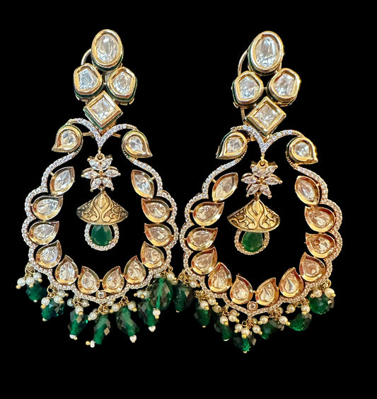 Emerald green Polki earrings