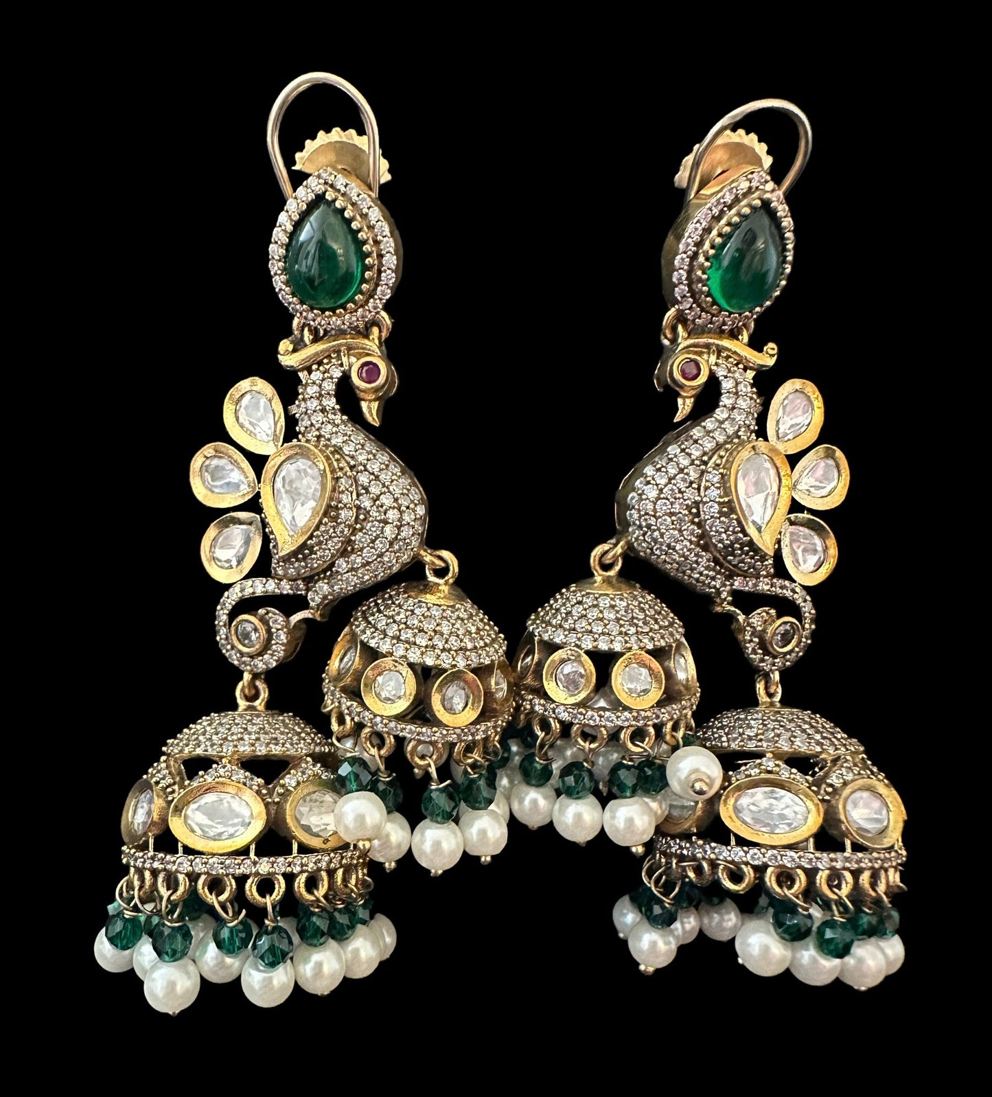 Peacock emerald green jhumkaas