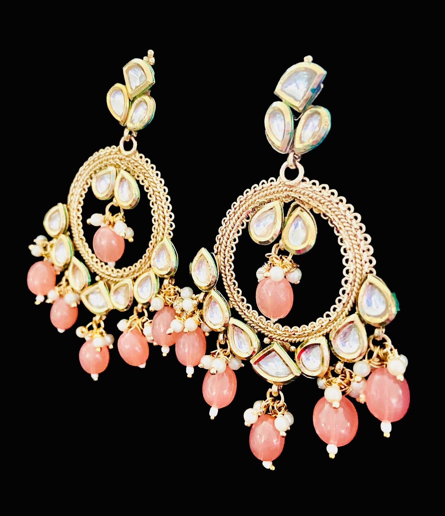 Peach kundan earrings