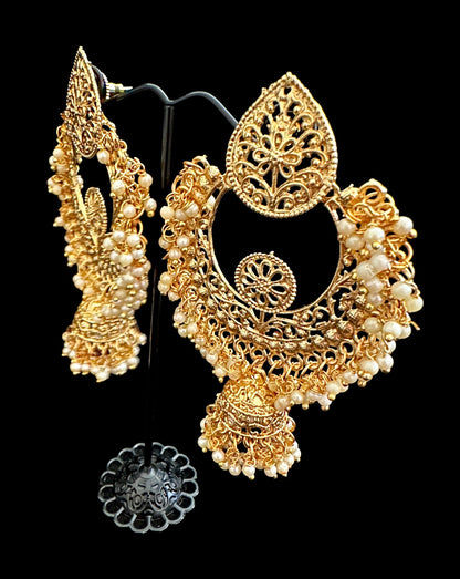 Gold finish chaandbali jhumkaas