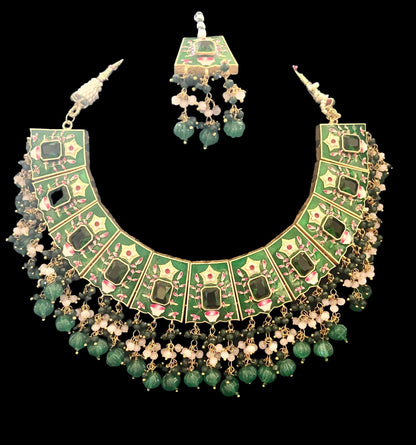 Emerald green meenakari set