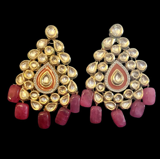 Fuchsia kundan earrings