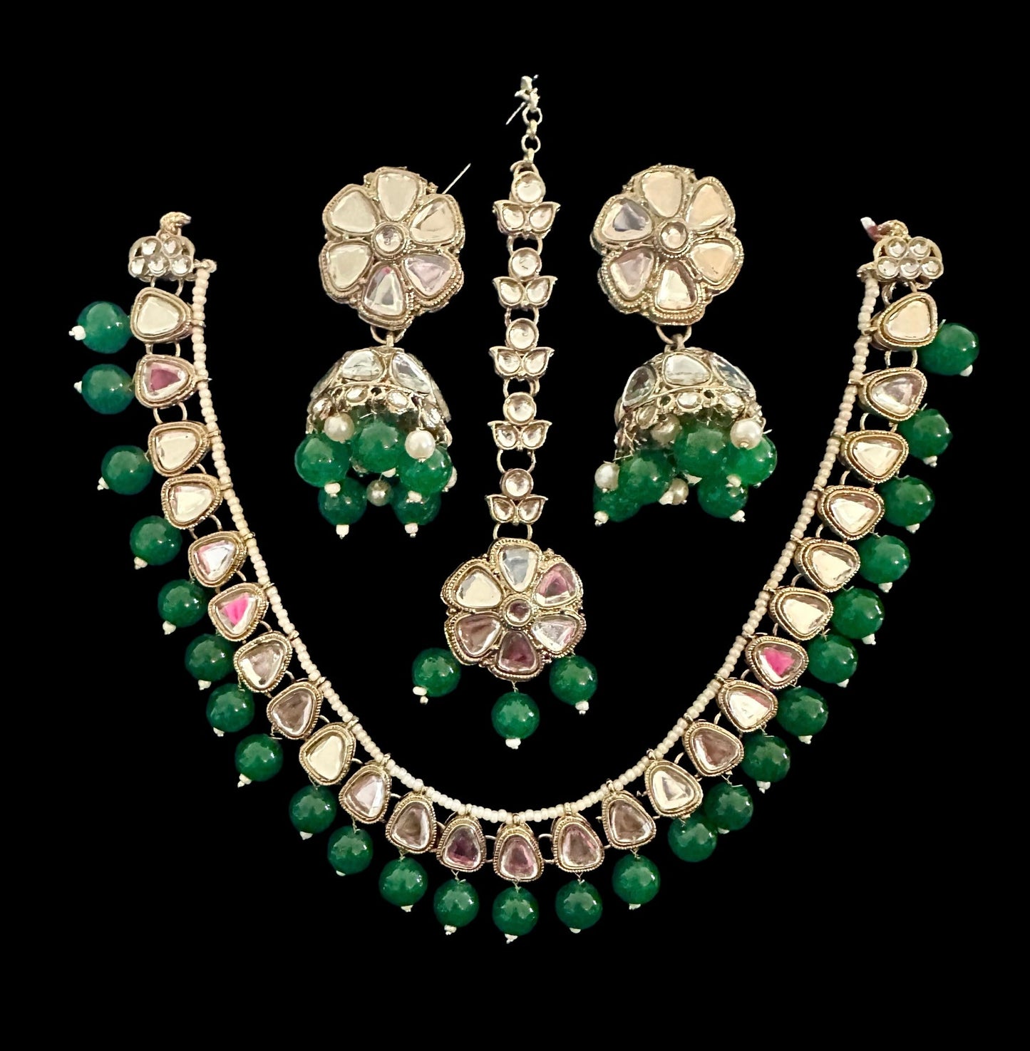 Green kundan set