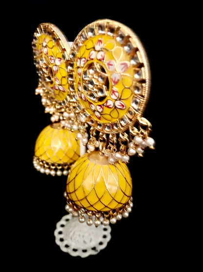 Yellow meenakari jhumkaas