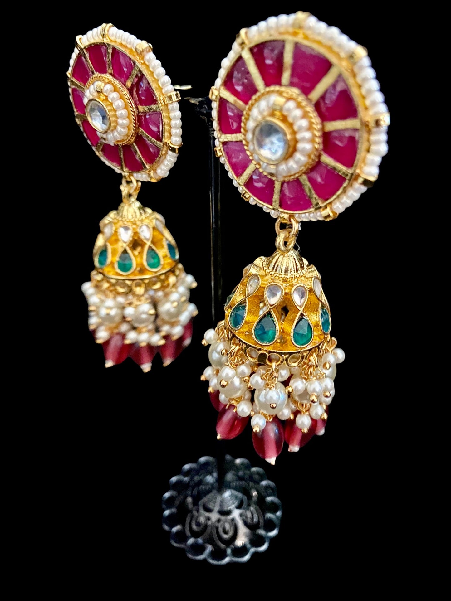 Ruby/green jhumkaas