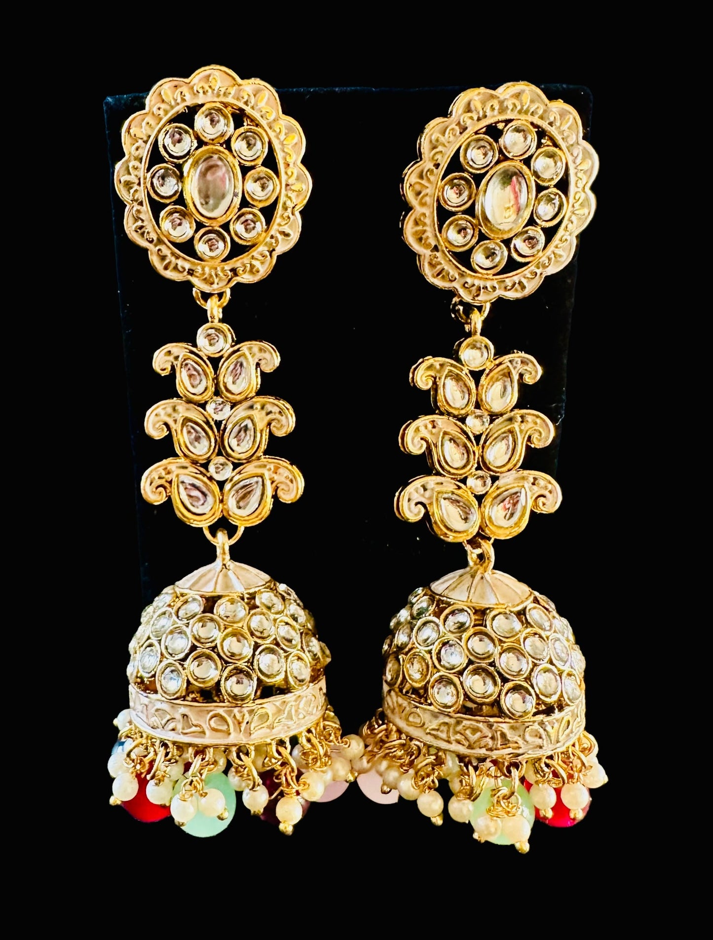 Multi-colored bead kundan jhumkaas