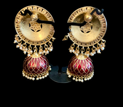 Maroon meenakari jhumkaas