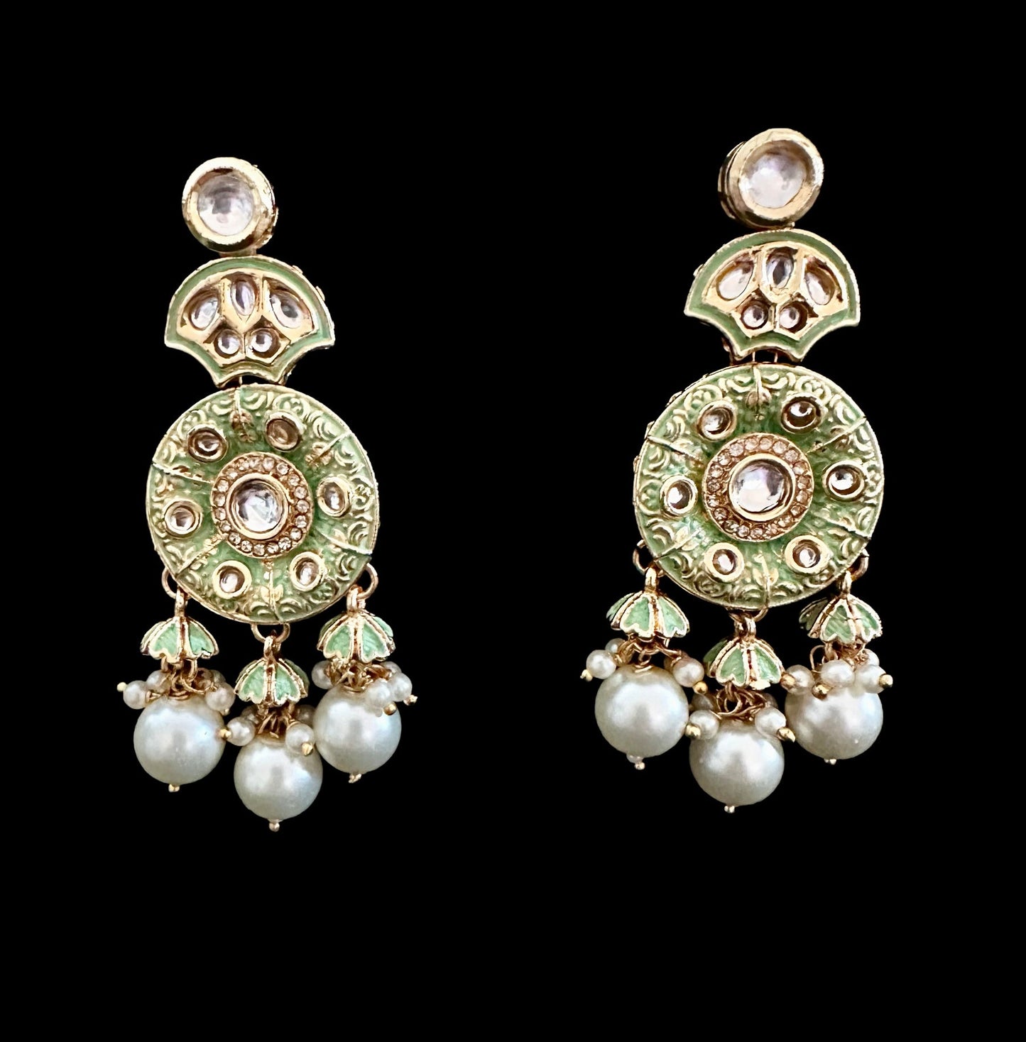 Mint green kundan earrings