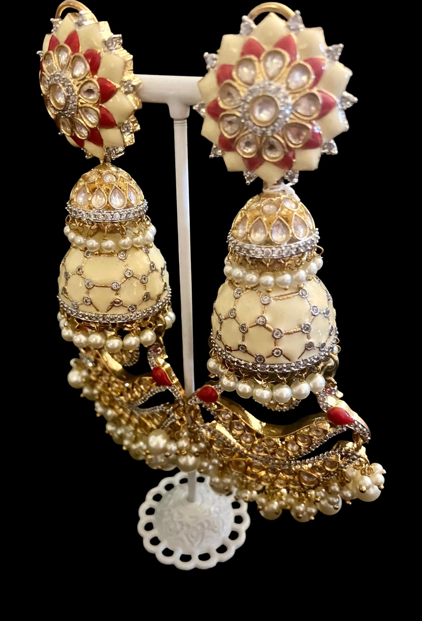 Ivory/red jhumka earrings