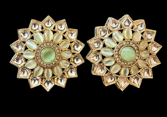 Sea green kundan studs