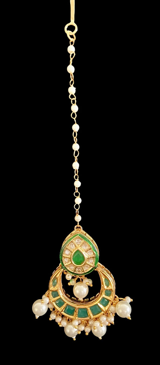 Emerald green kundan tikka