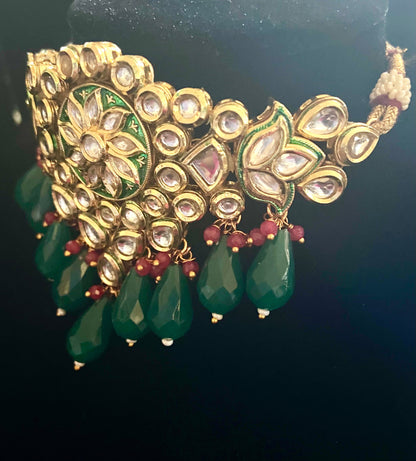 Emerald green kundan choker set