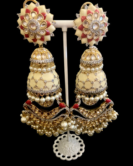 Ivory/red jhumka earrings