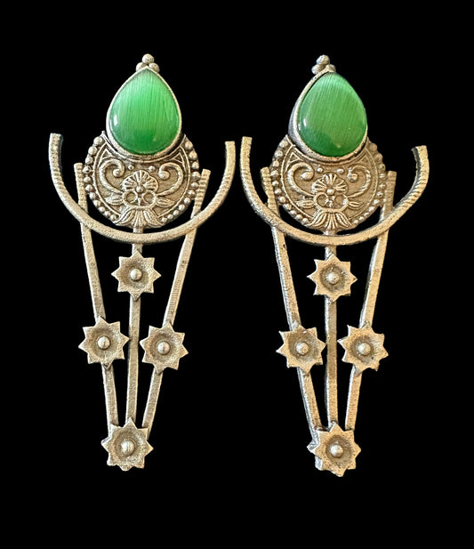 Green German silver earrings