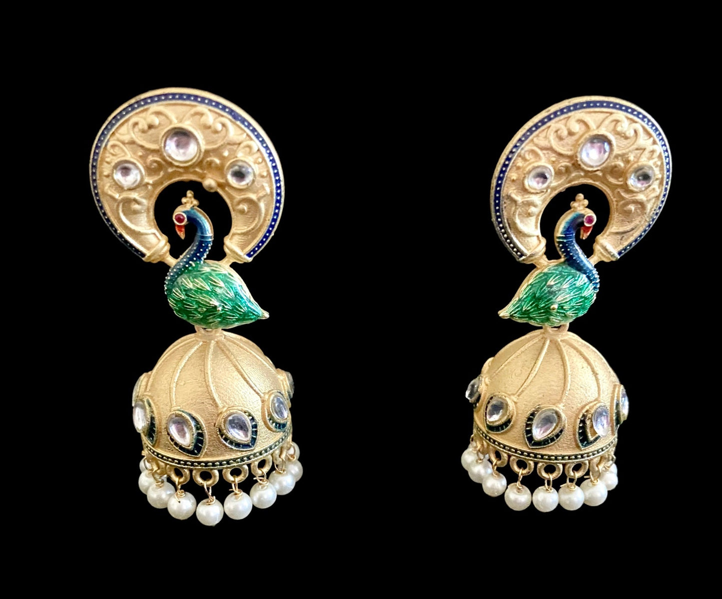 Peacock matte finish jhumkaas