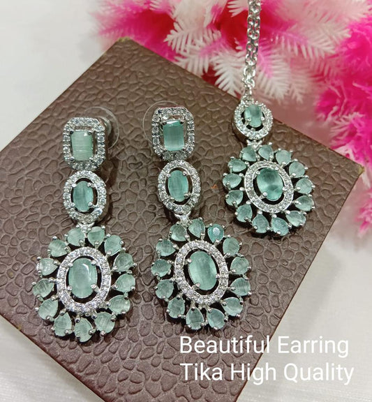 Sea green earrings with tikka