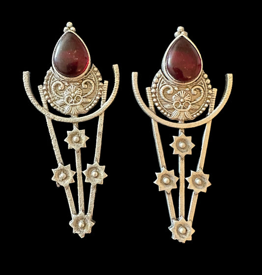 Maroon German silver earrings