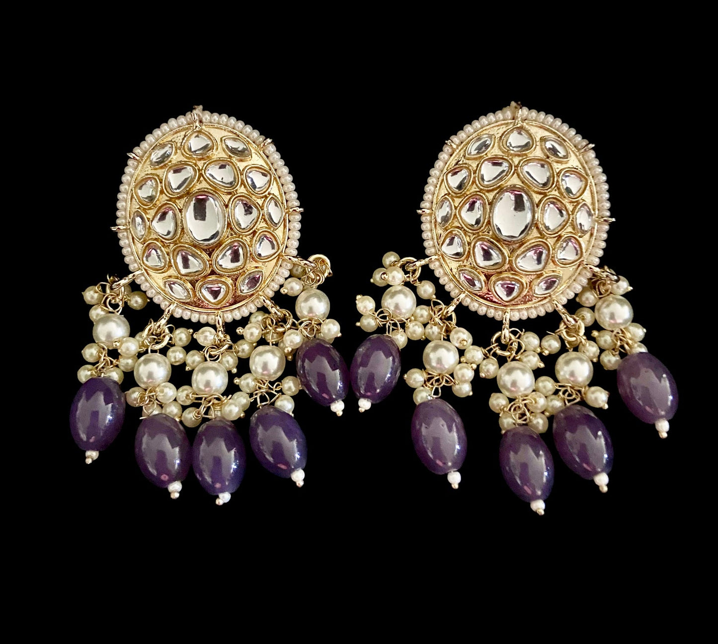 Purple kundan earrings