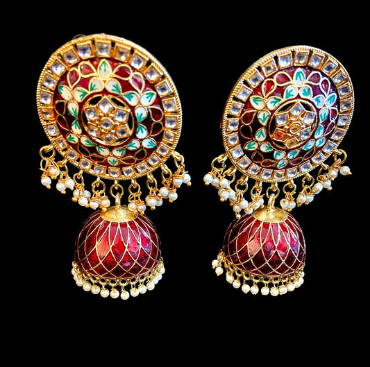 Maroon meenakari jhumkaas