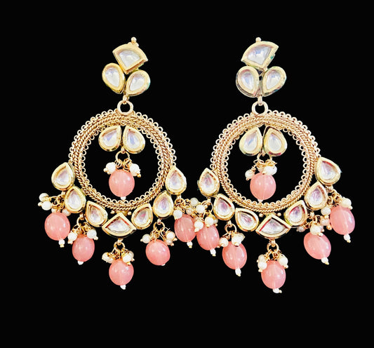 Peach kundan earrings