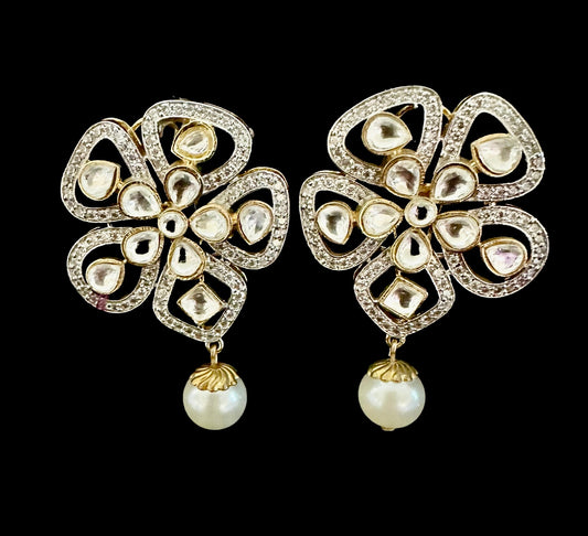 Kundan ad studs with pearl drops