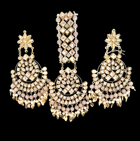 Light pink mirror work earrings/tikka