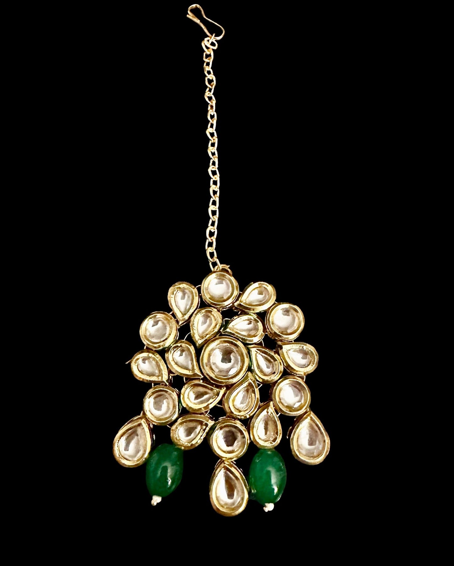 Emerald green kundan tikka