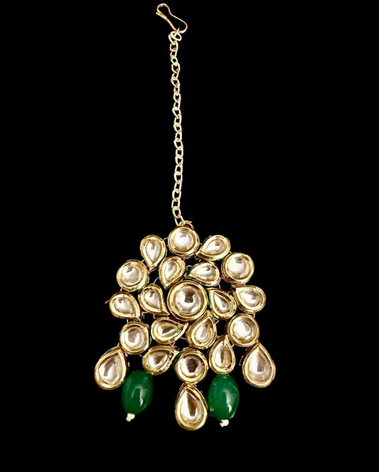 Emerald green kundan tikka