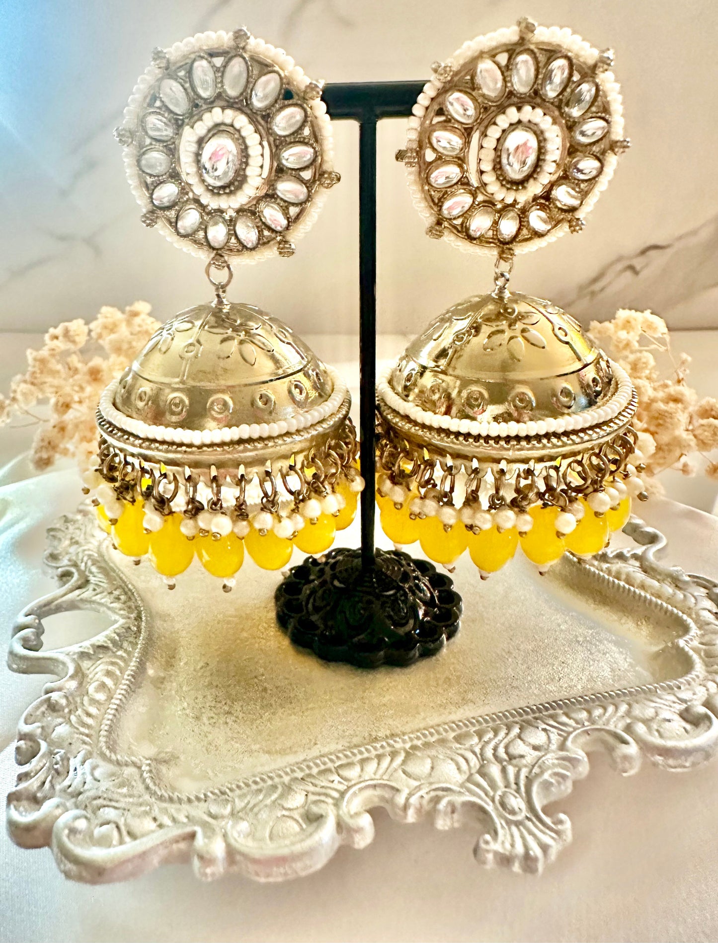 Yellow kundan jhumkaas