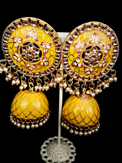 Yellow meenakari jhumkaas